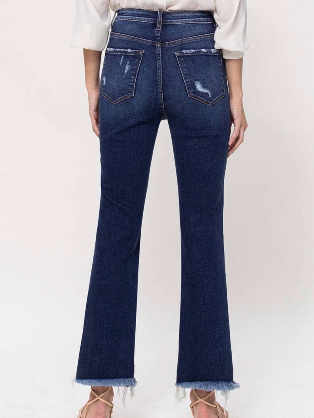 Flying Monkey High Rise Cropped Flare Jeans Dark Wash Raw Hem Size 27 - Picture 2 of 10